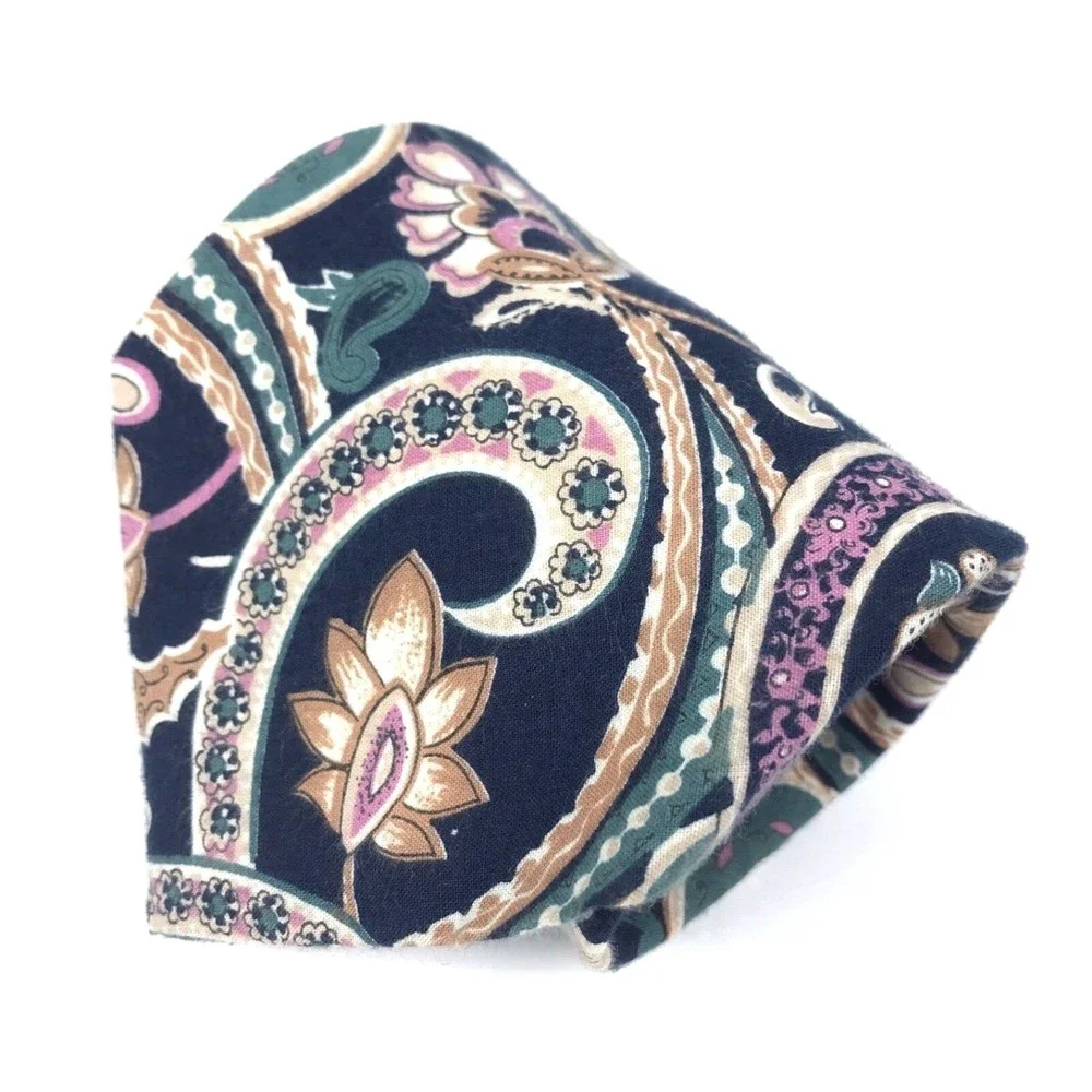 Men's vintage Isaco Cotton Tie Made In Italy Floral Black Multicolor Necktie 58